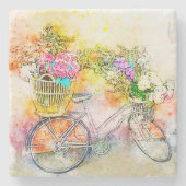 Fiets en bloemen stenen onderzetter (Voorkant)