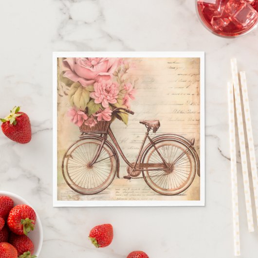 Fiets en Bloemen voor Decoupage/Feesten Servet (Insitu)