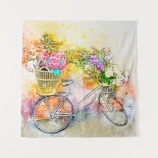 Fiets en bloemen wandkleed (Voorkant)