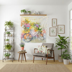 Fiets en bloemen wandkleed