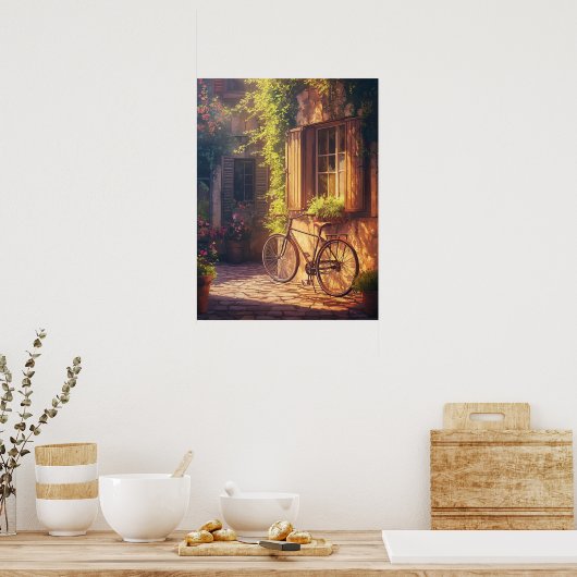 fiets- en bloempotten poster (Keuken)