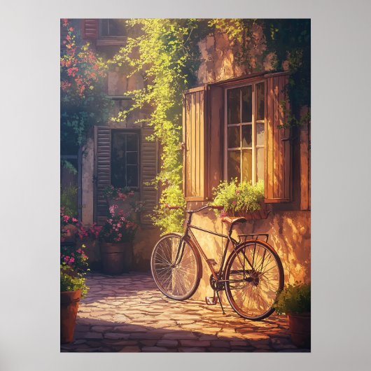 fiets- en bloempotten poster (Voorkant)