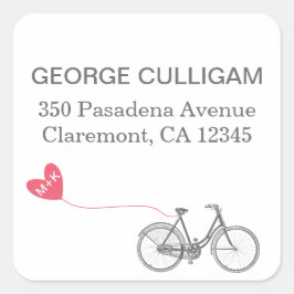 Fiets en hart Adreslabel - bruiloft porto Vierkante Sticker
