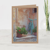 Fiets en pottengeranium gevouwen Wenskaart Kaart (Voorkant)