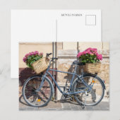 Fiets en roze bloemenmanden briefkaart (Voorkant / Achterkant)