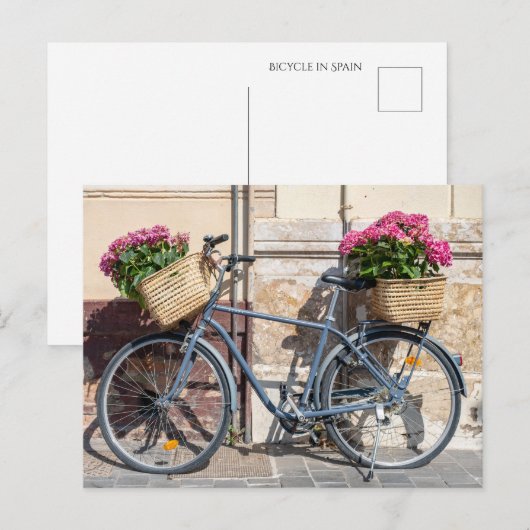 Fiets en roze bloemenmanden briefkaart (Voorkant / Achterkant)