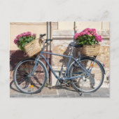 Fiets en roze bloemmanden briefkaart (Voorkant)