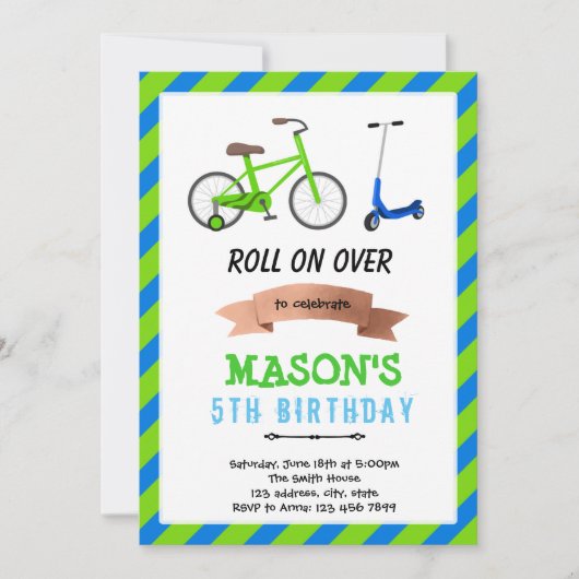 Fiets- en scooterwiel leuk feest uitnodiging (Voorkant)
