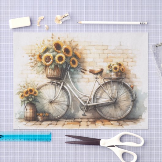  Fiets en Waterverf Zonnebloem Decoupage Tissuepapier (Craft)