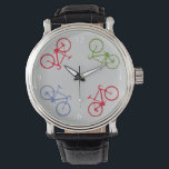 fiets , fiets , fietsen / fietsen horloge<br><div class="desc">Elegant fietsontwerp. Vier fietsen in cirkel. Hey biker! Wees nooit te laat voor de fietstocht - je kunt het bewerken ("pas het aan" knop) en de achtergrondkleur wijzigen</div>