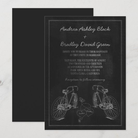 Fiets fiets schoolbord harten bruiloft uitnodiging (Voorkant / Achterkant)