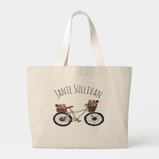  fiets - Floral mandje Grote Tote Bag (Achterkant)