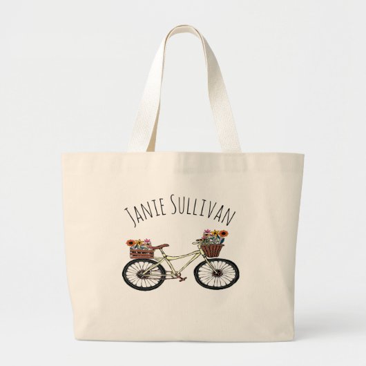  fiets - Floral mandje Grote Tote Bag (Voorkant)