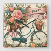  fiets: Floral Moederdag Vierkante Klok (Voorkant)
