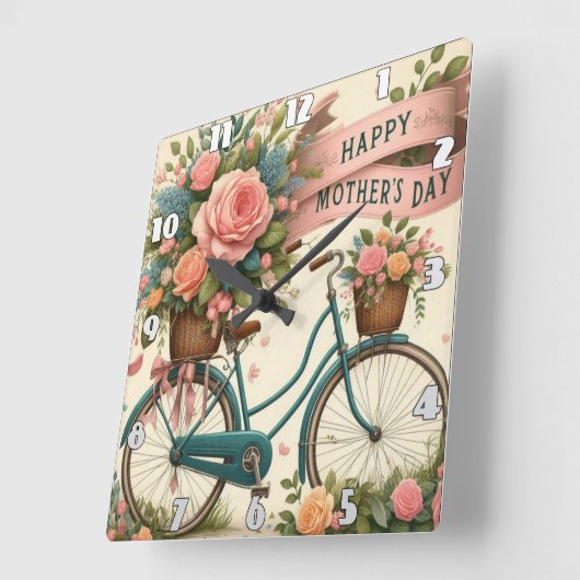 fiets: Floral Moederdag Vierkante Klok (Hoek)