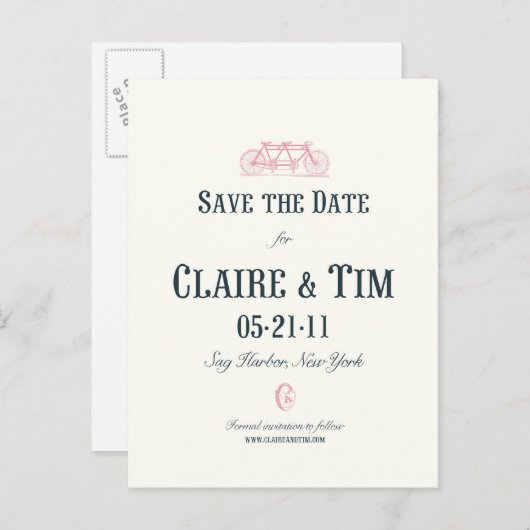 Fiets gebouwd voor twee behalve de datum-aangepast aankondigingskaart (Voorkant / Achterkant)