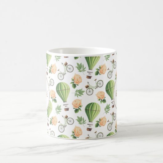 Fiets, Hete Luchtballon & Roos Pattern Custom Koffiemok (Center)