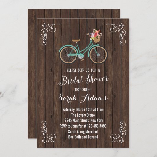 Fiets Hout Bruids Douche Uitnodiging (Voorkant / Achterkant)