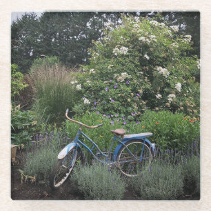 fiets in de tuin glazen onderzetter