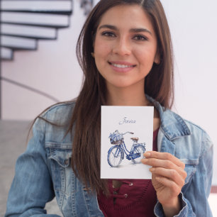 Fiets in Delfts Blauw aanpasbaar Briefkaart