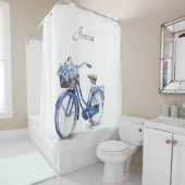 Fiets in Delfts Blauw aanpasbaar Douchegordijn (In situ)