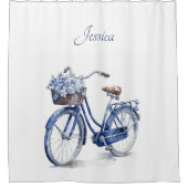 Fiets in Delfts Blauw aanpasbaar Douchegordijn (Voorkant)
