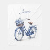 Fiets in Delfts Blauw aanpasbaar Fleece Deken (Voorkant)