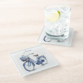 Fiets in Delfts Blauw aanpasbaar Glazen Onderzetter (Schuin)