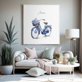 Fiets in Delfts Blauw aanpasbaar Poster