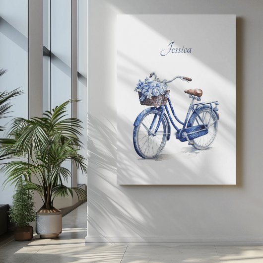 Fiets in Delfts Blauw aanpasbaar Poster