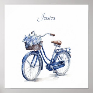 Fiets in Delfts Blauw aanpasbaar Poster