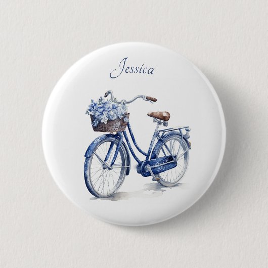 Fiets in Delfts Blauw aanpasbaar Ronde Button 5,7 Cm (Voorkant)
