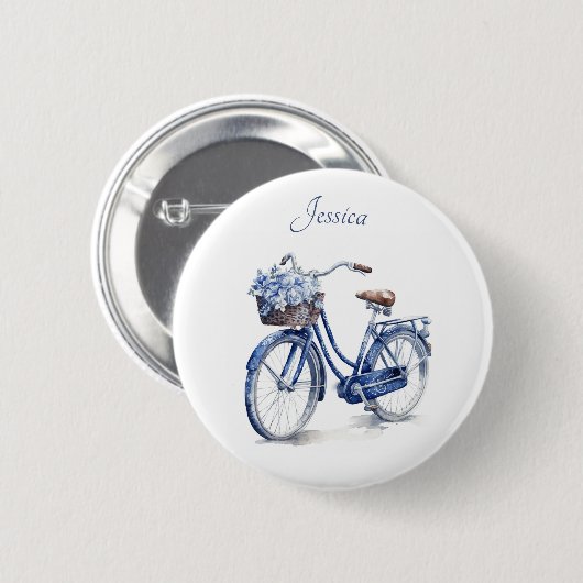 Fiets in Delfts Blauw aanpasbaar Ronde Button 5,7 Cm (Voorkant /achterkant)