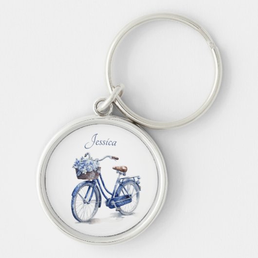 Fiets in Delfts Blauw aanpasbaar Sleutelhanger (Voorkant)
