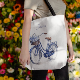 Fiets in Delfts Blauw aanpasbaar Tote Bag