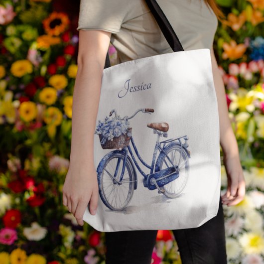 Fiets in Delfts Blauw aanpasbaar Tote Bag