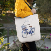 Fiets in Delfts Blauw aanpasbaar Tote Bag