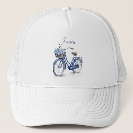 Fiets in Delfts Blauw aanpasbaar Trucker Pet (Voorkant)