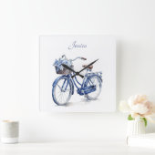 Fiets in Delfts Blauw aanpasbaar Vierkante Klok (Huis)