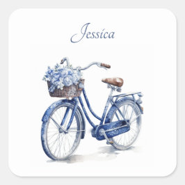 Fiets in Delfts Blauw aanpasbaar Vierkante Sticker
