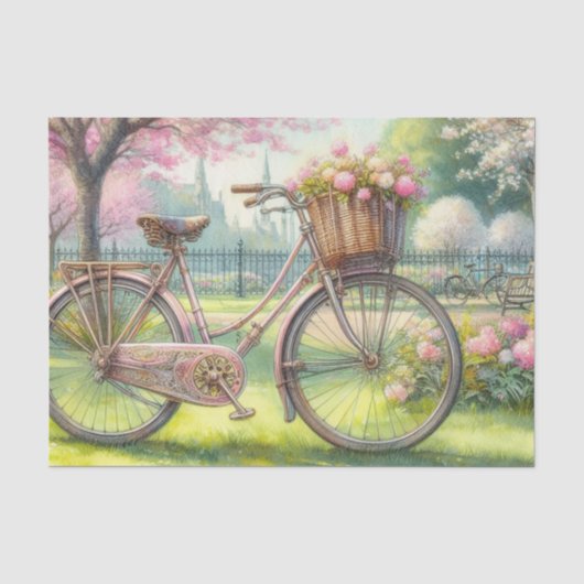 fiets in een bloeiende park waterverf tissuepapier (Voorkant)