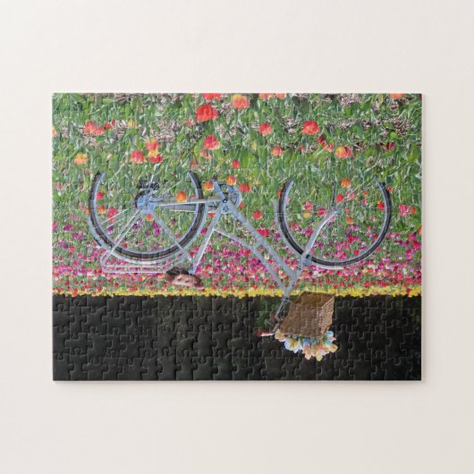 Fiets in een Tulpenveld! Legpuzzel (Horizontaal)