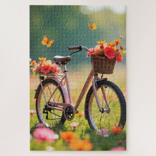 Fiets in veldbloemen legpuzzel (Verticaal)