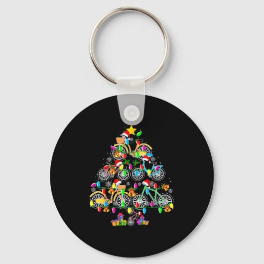 Fiets Kerstboom Grappige Kerstman Fietser Cadeau Sleutelhanger (Voorkant)