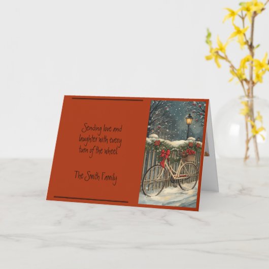 Fiets Kerstvakantie Kaart (Gele Bloem)