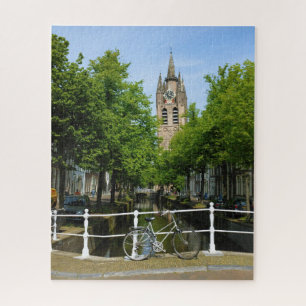 fiets langs Canal in Delft, Nederland Legpuzzel