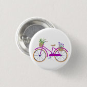 Fiets, Mand, Bloemen Ronde Button 3,2 Cm (Voorkant /achterkant)