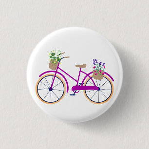 Fiets, Mand, Bloemen Ronde Button 3,2 Cm