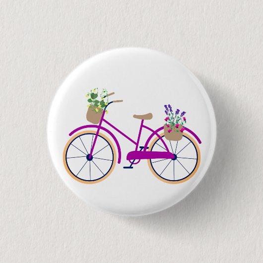 Fiets, Mand, Bloemen Ronde Button 3,2 Cm (Voorkant)