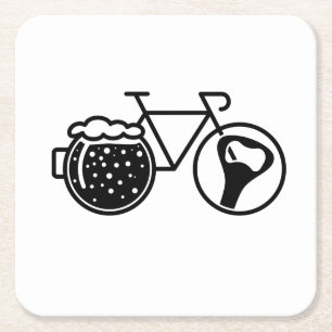 Fiets met bierglas. Flesopener icoon Kartonnen Onderzetters